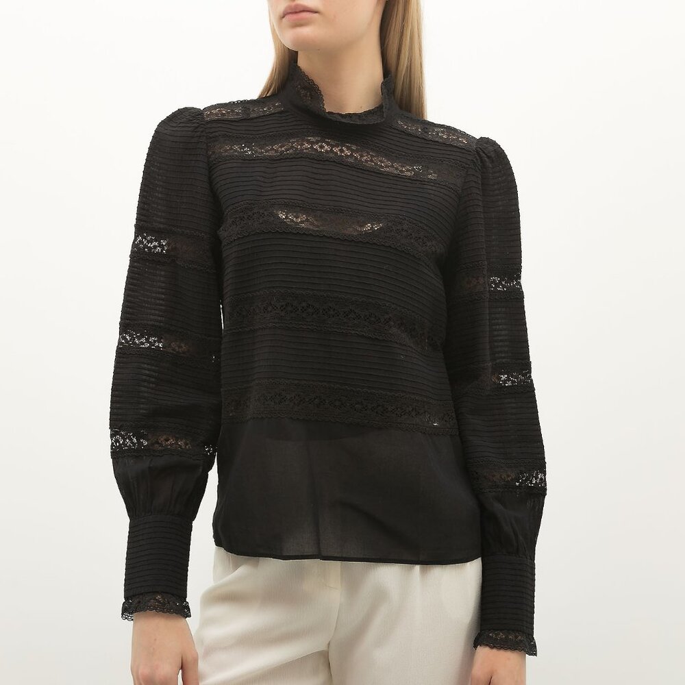 Isabel Marant Etoile Black Romantic Cotton and Lace Long Sleeve Blouse - EU 38